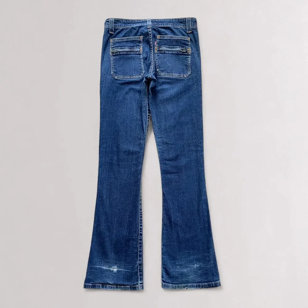 Vintage Levis Early Y2K Superlow Bootcut Denim Jeans 32x32 Low Rise Blue Grunge - Picture 2 of 12